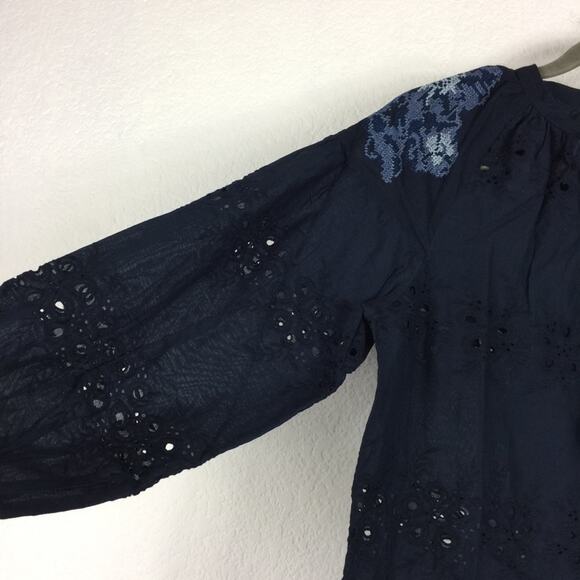 NWT Anthropologie Tolani Brenna Navy Embroidered Eyelet Blouse XS Cotton Boho - Picture 8 of 12